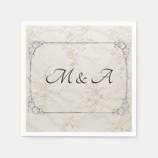 Geborduurde kant bruiloft cocktail servetten (Voorkant)