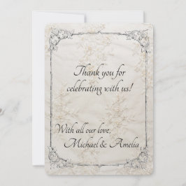 Geborduurde kant bruiloft dank u kaart