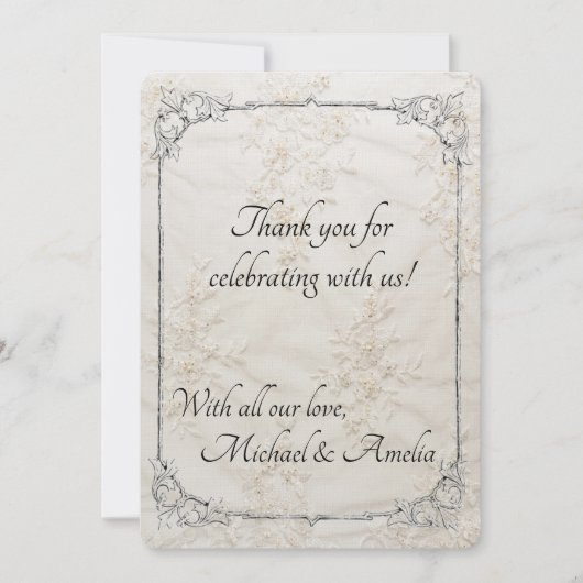 Geborduurde kant bruiloft dank u kaart (Voorkant)