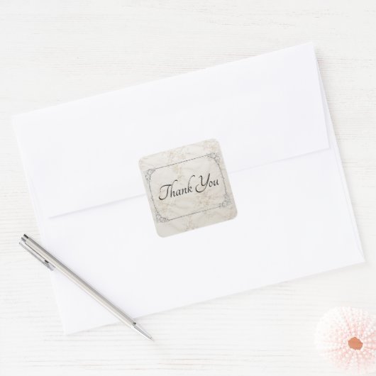 Geborduurde kant bruiloft dank u vierkante Sticker (Envelop)