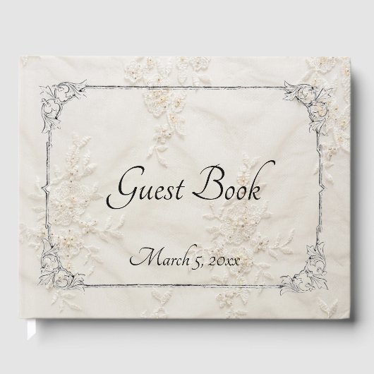Geborduurde kant bruiloft gastenboek (Voorkant)