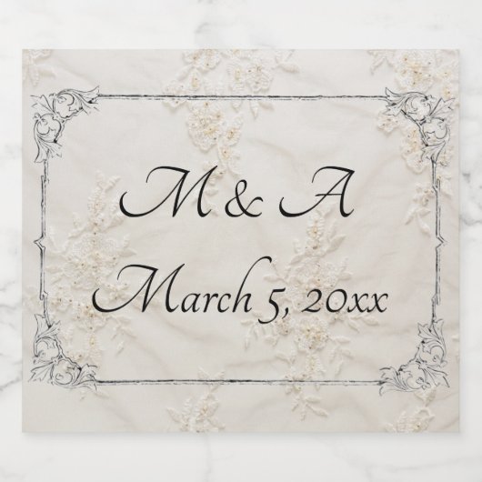 Geborduurde kant bruiloft mousserende wijn label sparkling wijnetiket (Enkel label)