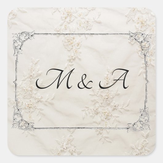 Geborduurde kant bruiloft plein Sticker (Voorkant)