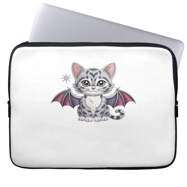 geborduurde kattenbat Classic T-Shirt Laptop Sleeve (Voorkant)