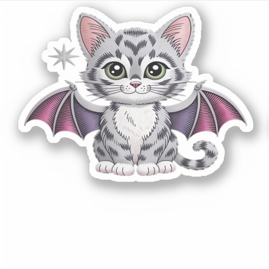 geborduurde kattenbat Classic T-Shirt Sticker (Voorkant)