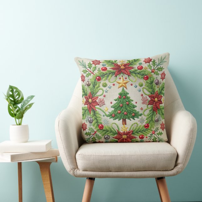 Geborduurde kerst Sierkussen feestelijke vakantie (Stoel)