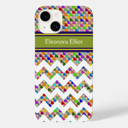 Geborduurde kleur harten & chevron Case-Mate iPhone case (Achterkant)