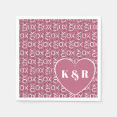 Geborduurde Knuffels Kusjes XOXO Roze Valentijnsda Servet (Voorkant)