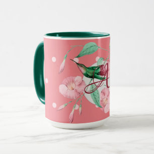 Geborduurde Kolibrie Bloem Roze Mint Decor Mok