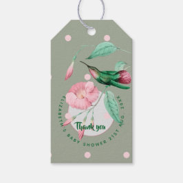 Geborduurde Kolibrie Roze Mint Bloem Geschenklabel Cadeaulabel
