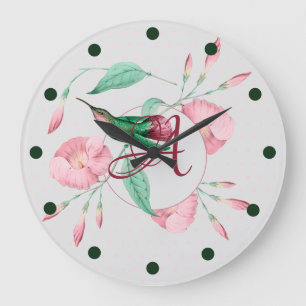 Geborduurde Kolibrie Roze Mint Bloemendecoratie Grote Klok