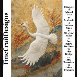 Geborduurde kraan & rode bloesems BW5 Decoupage Tissuepapier