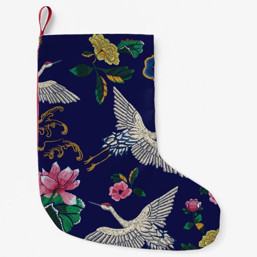 Geborduurde kranen en bloemen,  naadloos p kleine kerstsok (Voorkant)
