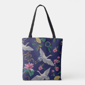Geborduurde kranen en bloemen,  naadloos p tote bag (Achterkant)