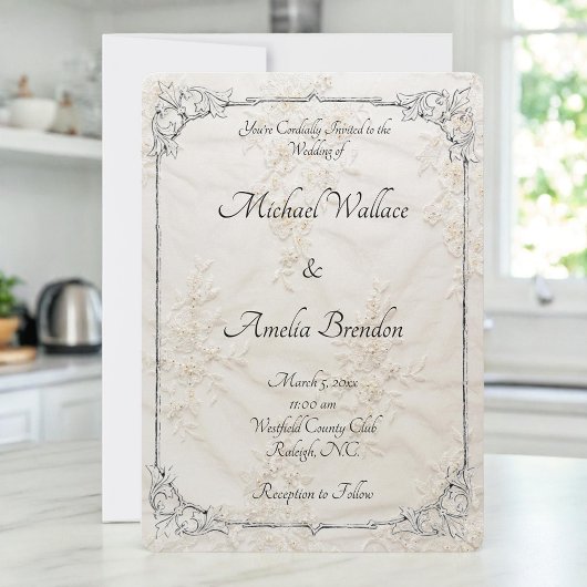 Geborduurde Lace Wedding Invitation Kaart