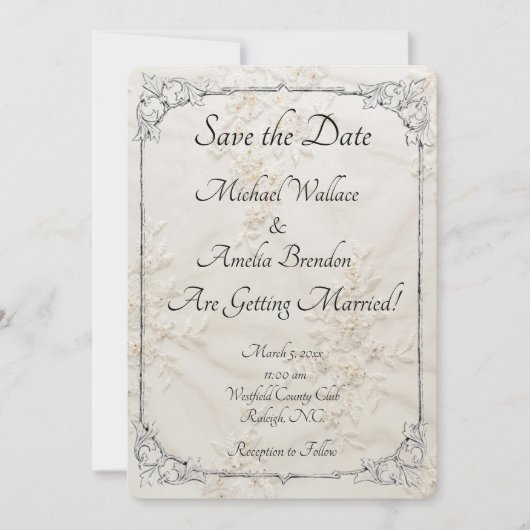 Geborduurde Lace Wedding Save the Date Kaart (Voorkant)