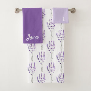Geborduurde lavendel handdoekenset bad handdoek