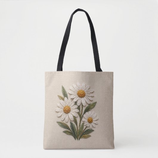 Geborduurde Madelief Bloei Tote Bag (Voorkant)