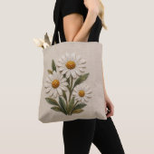Geborduurde Madelief Bloei Tote Bag (Dichtbij)