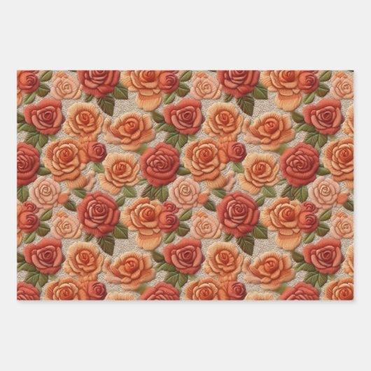 Geborduurde madeliefjes, zonnebloemen & Rozen Inpakpapier Vel (Voorkant 3)