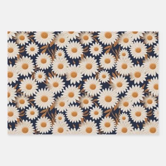 Geborduurde madeliefjes, zonnebloemen & Rozen Inpakpapier Vel (Voorkant)