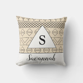 Geborduurde naam Beige geometrisch patroonprint Kussen
