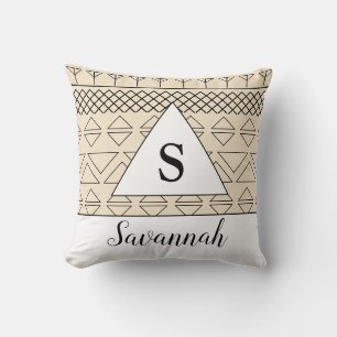 Geborduurde naam Beige geometrisch patroonprint Kussen