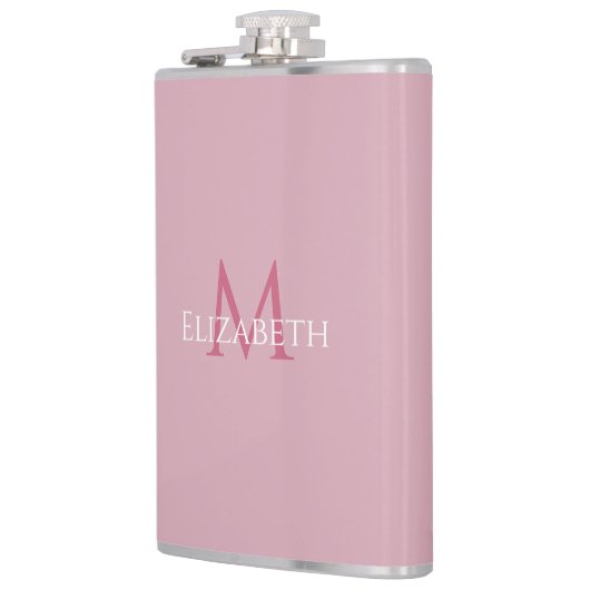 Geborduurde naam initiaal roze op maat heupfles (Links)