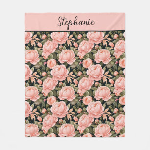 Geborduurde naam perzik roze bloemen Bloemen  Fleece Deken