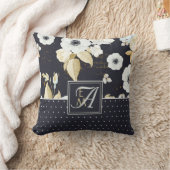 Geborduurde Navy Blauwe Witte ANEMONE Bloemendecor Kussen (Deken)