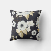 Geborduurde Navy Blauwe Witte ANEMONE Bloemendecor Kussen (Achterkant)