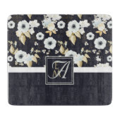 Geborduurde Navy Blauwe Witte Bloemendecor Anemone Snijplank (Voorkant)