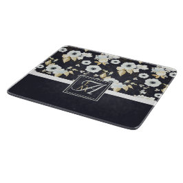 Geborduurde Navy Blauwe Witte Bloemendecor Anemoon Snijplank