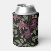 Geborduurde Paarse irissen zwarte achtergrond. Blikjeskoeler (Blikje Voorkant)