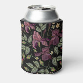 Geborduurde Paarse irissen zwarte achtergrond. Blikjeskoeler (Blikje Achterkant)