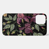 Geborduurde Paarse irissen zwarte achtergrond. Case-Mate iPhone Case (Achterkant (horizontaal))