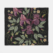 Geborduurde Paarse irissen zwarte achtergrond. Fleece Deken (Voorkant (Horizontaal))