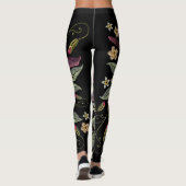 Geborduurde Paarse irissen zwarte achtergrond. Leggings (Achterkant)