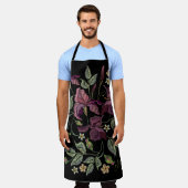 Geborduurde Paarse irissen zwarte achtergrond. Schort (Gedragen)