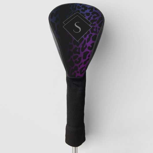 Geborduurde paarse luipaardprint golfheadcover (Voorkant)