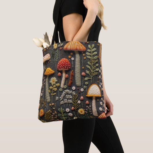 geborduurde paddenstoelen tote bag (Dichtbij)