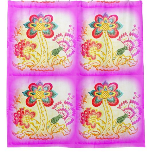 geborduurde palmbomen roze douchegordijn (Voorkant)