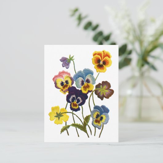 Geborduurde Parade van Pansies Briefkaart (Staand voorkant)