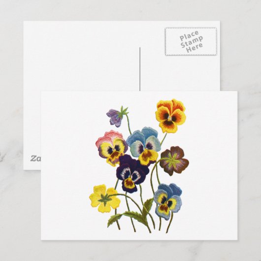 Geborduurde Parade van Pansies Briefkaart (Voorkant / Achterkant)