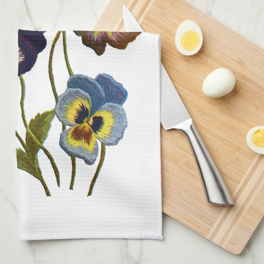 Geborduurde Parade van Pansies Theedoek (Quarter Fold)