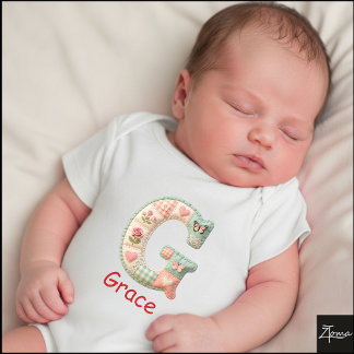 Geborduurde Patchwork Initiaal Letter G Babykamer Romper