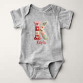 Geborduurde Patchwork Initiaal Letter K Babykamer Romper (Voorkant)