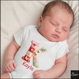 Geborduurde Patchwork Initiaal Letter K Babykamer Romper