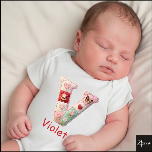 Geborduurde Patchwork Initiaal Letter V Babykamer Romper