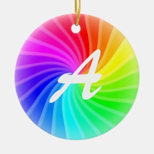 Geborduurde Regenboog Draai Keramisch Ornament (Voorkant)